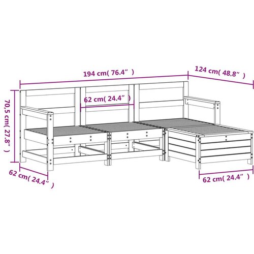 VidaXL 4-dijelni set vrtnih sofa od masivne borovine bijeli Slike