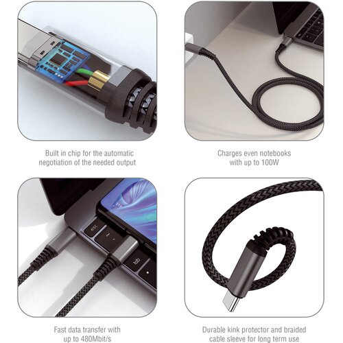 4SMARTS kabel USB-C na USB-C PremiumCord 100W 1,5m črn Slike