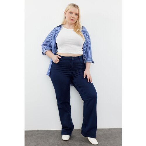 Trendyol Curve Navy Blue High Five Tube Leg Denim Trousers Cene