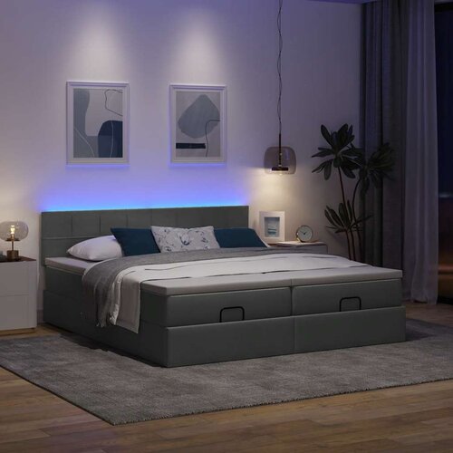 vidaXL Otomanski posteljni okvir z vzmetnicami siv 160x200 cm blago Cene