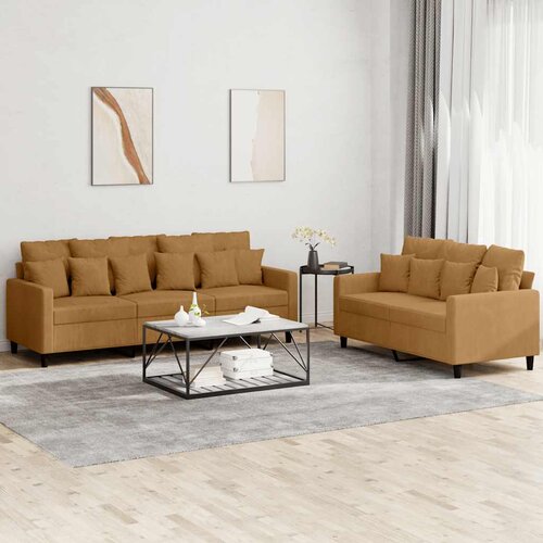  2-dijelni set sofa s jastucima smeđi bar&scaron;unasti Cijene
