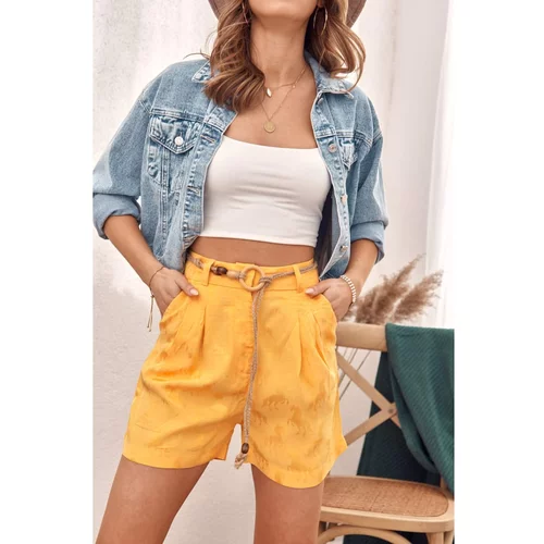 Fasardi Shorts with an embossed pattern, high waist yellow