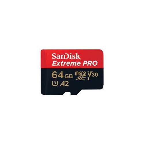 San Disk Extreme PRO microSDXC 64GB + SD Adapter do 200MB/s &amp;amp; 90MB/sA2 C10 V30 UHS-I U3 Slike