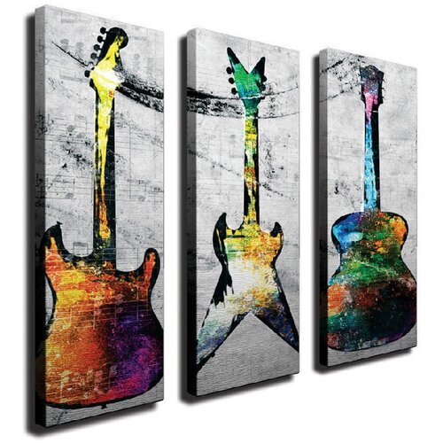 Vega 3-delna stenska slika na platnu Guitars Slike