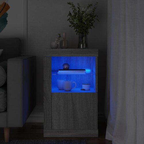 vidaXL Stranska omarica z LED lučkami siva sonoma inženirski les Cene