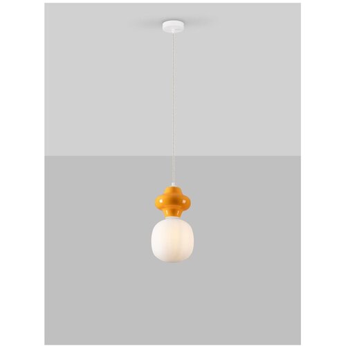 Nova Luce Bela/oranžna keramična viseča svetilka s steklenim senčilom &amp;oslash; 18 cm Clio &amp;ndash; Slike