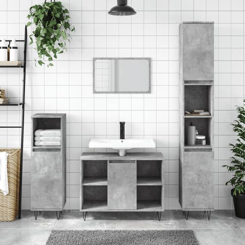 The Living Store Kopalniško pohištvo 3 kosa betonsko sive barve konstruiran les - Komplet Kopalniškega Pohištva, (21663198) Cene
