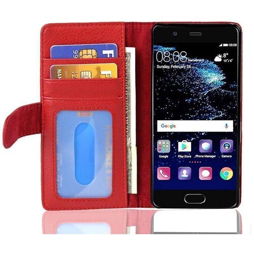 Cadorabo Ohi&scaron;je, združljivo z Huawei P10 PLUS v inferno red - Za&scaron;čitni ovitek z magnetnim zapiranjem in 3 režami za kartice, (20552995) Cene