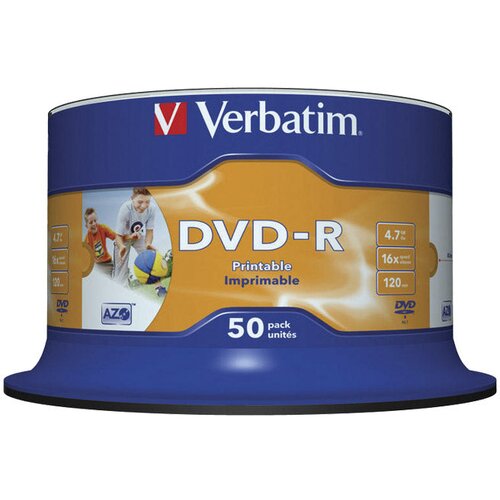  DVD-R 4,7/120 16X SPINDL PRINTABLE PK50 VERBATIM 43533 Slike