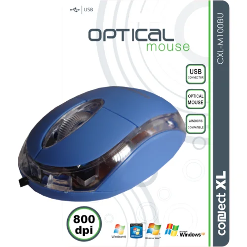 Connect Xl Miš optički, 800dpi, USB, plava boja – CXL-M100BU