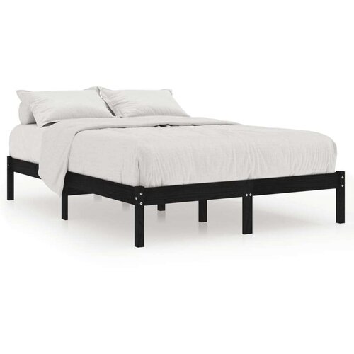 VidaXL Okvir za krevet od masivne borovine crni 135 x 190 cm UK bračni Slike
