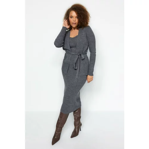 Trendyol Curve Anthracite 2-pieces Tricot Cardigan-Dress
