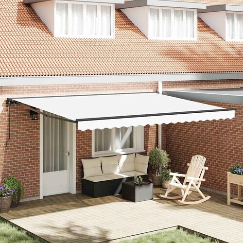 vidaXL Retraktilna tenda Bela 450x300 cm blago - - Bela - 36.8 - 450x300 cm - 2025- Cene
