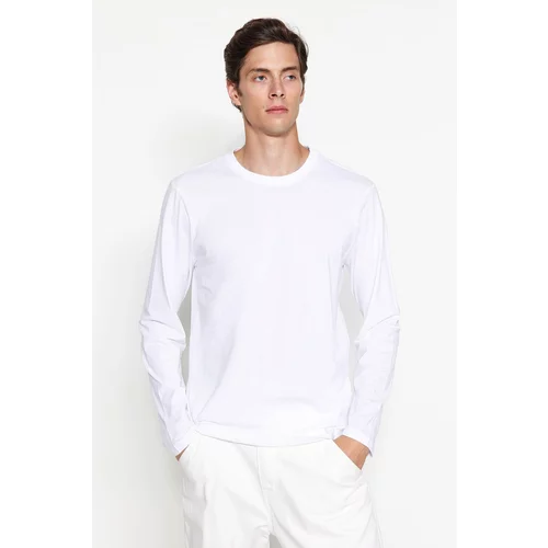 Trendyol White Men's Basic Regular/Regular Cut, Crew Neck Long Sleeved, 100% Cotton T-Shirt.
