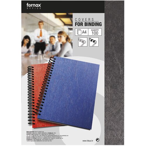 Korice ZA SPIRALNI UVEZ 250G KARTON RELJEFNE A4 PK100 FORNAX CRNE Slike