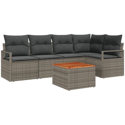 VidaXL set od 6 komada vrtne sofe s jastucima siva poli ratan akacija, 2-sjedna vrtna sofa s prostorom za pohranu i jastucima siva poli ratan Slike
