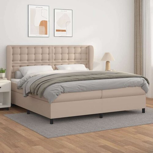  Box spring postelja z vzmetnico kapučino 200x200 cm um. usnje, (20893206) Slike