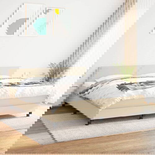  The Living Store Box spring postelja z vzmetnico krem 160x200 cm blago - Box Spring Postelja, (21501382) Slike