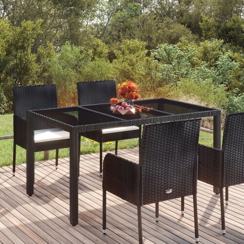 VidaXL Vrtni stol sa staklenom pločom crni 150x90x75 cm od poliratana Slike