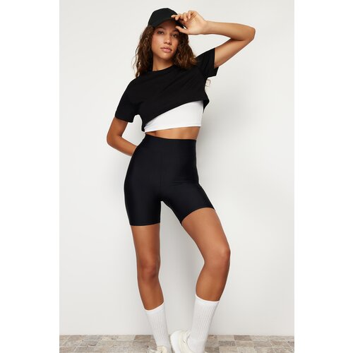 Trendyol Black and White 2 Layer Reflective Print Detailed Crop Sports T-Shirt Cene