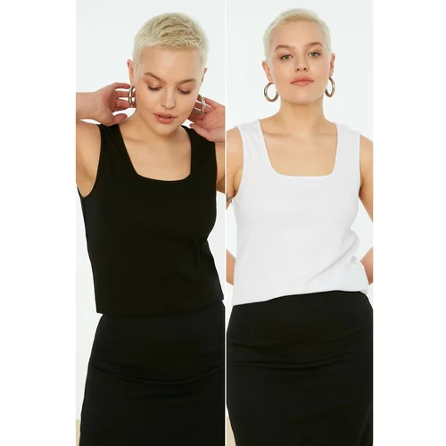 Trendyol Curve Black and White 2-Pack Square Collar Sleeveless Knitted Singlet