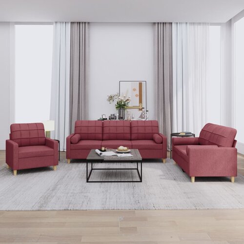VidaXL 3-dijelni set sofa s jastucima crvena boja vina od tkanine Slike