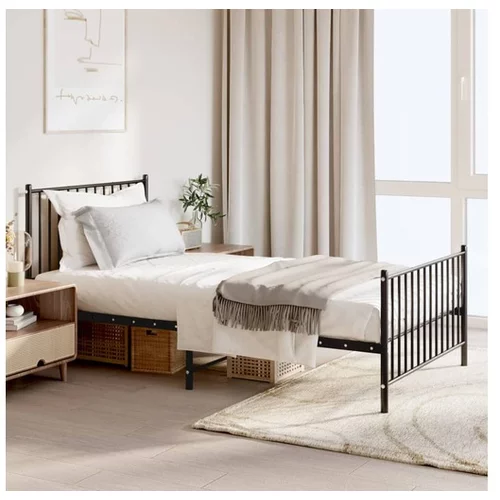  Kovinski posteljni okvir z vzglavjem in vznožjem črn 100x190 cm