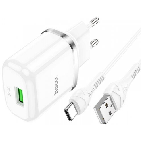 Hoco Pametni hi&amp;scaron;ni polnilec n3 18w z 3.0 qc usb vtičem in s polnilnim kablom type c bel Slike