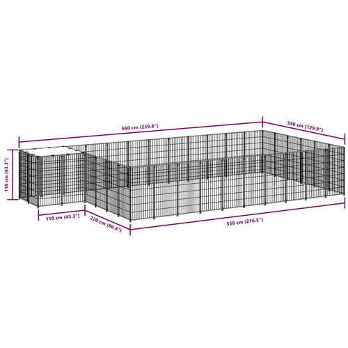  Kavez za pse crni 19,36 m&amp;sup2; čelični Slike