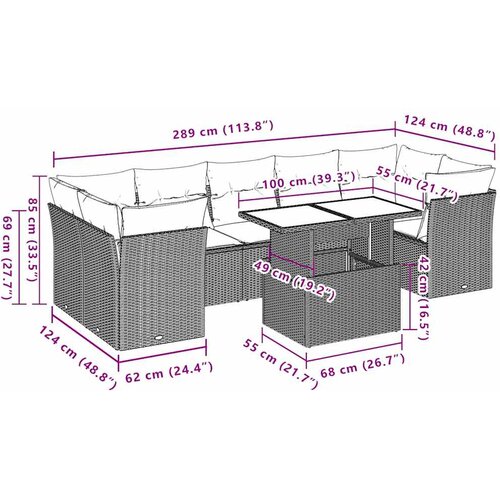  8-dijelni set vrtnih sofa od poliratana s jastucima crni Crna 100 x 55 x 73 cm Slike