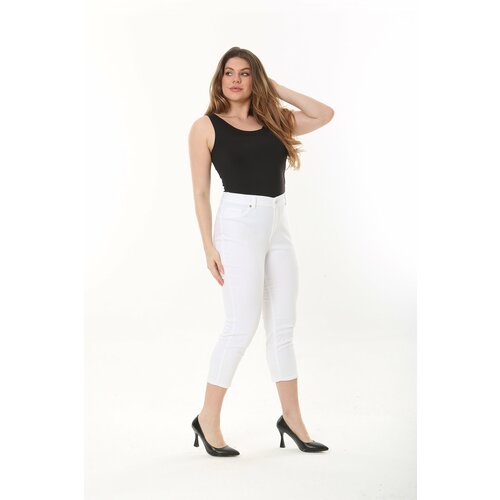 Şans Women's Plus Size White Cuff Detail Lycra Jeans Slike