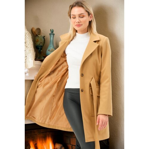 Dewberry Z6778 LADIES&amp;#039; COAT-PLAIN CAMEL Slike