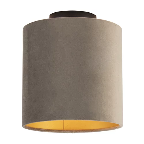 QAZQA Stropna svetilka z velur senčilom v zlati barvi 20 cm - kombinirana črna