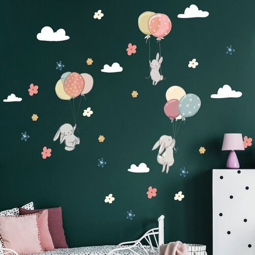 Ambiance Otro&amp;scaron;ke stenske nalepke Flying Rabbits Slike