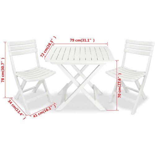  3-dijelni sklopivi bistro set plastični bijeli Slike