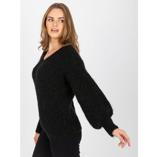 Fashion Hunters Black fluffy classic sweater with OCH BELLA wool Slike