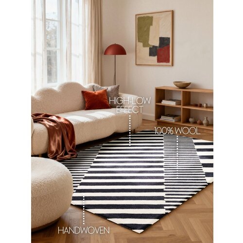 Elle Decoration Crno-bijeli ručno rađen vunen tepih 160x230 cm Stryve Flux &amp;ndash; Slike