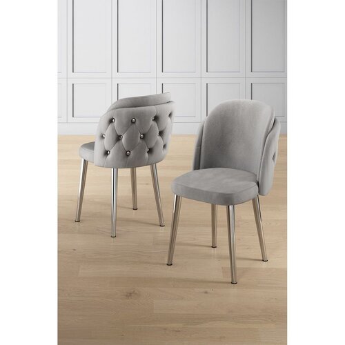 Hanah home set trpezarijskih stolica Axle 8 kom, siva tkanina Babyface, hromirane metalne noge Cene
