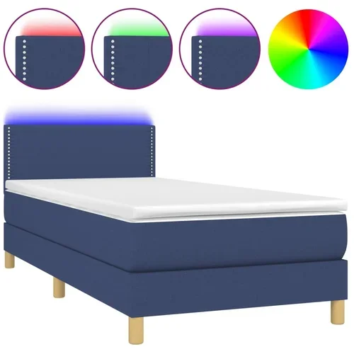 vidaXL Box spring postelja z vzmetnico LED modra 80x200 cm blago, (20901136)