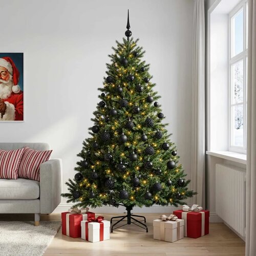  Umjetno božićno drvce s kuglicom 210 cm 300 LED lampica - Zelena 210 cm s LED-ima i crnim lopticama Cijene