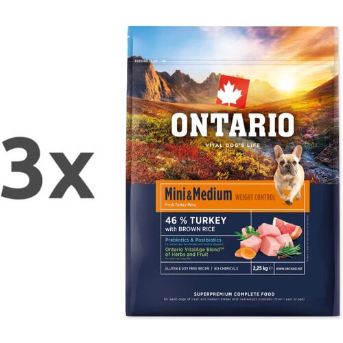 Ontario Adult Mini in Medium Weight Control - puran in rjavi riž 3 x 2,25 kg Cene