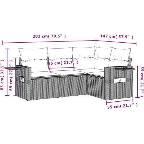 vidaXL 4-dijelni set vrtnih sofa od poliratana s jastucima sivi Cijene