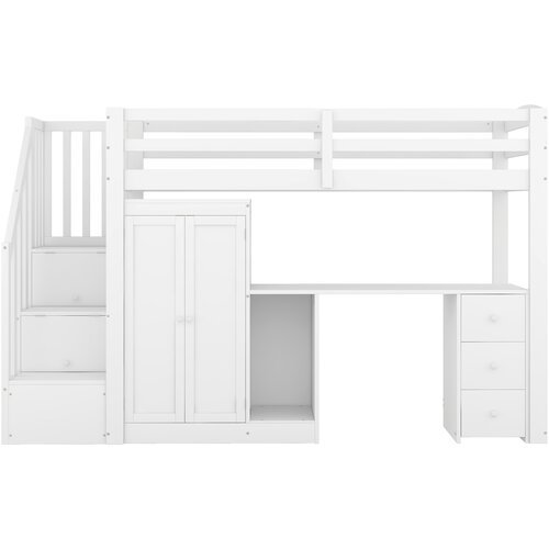 Lumor Postelja Mezzanine 90x200 cm iz lesa - z omaro, mizo in stopnicami za shranjevanje - bela, (22155984) Cene
