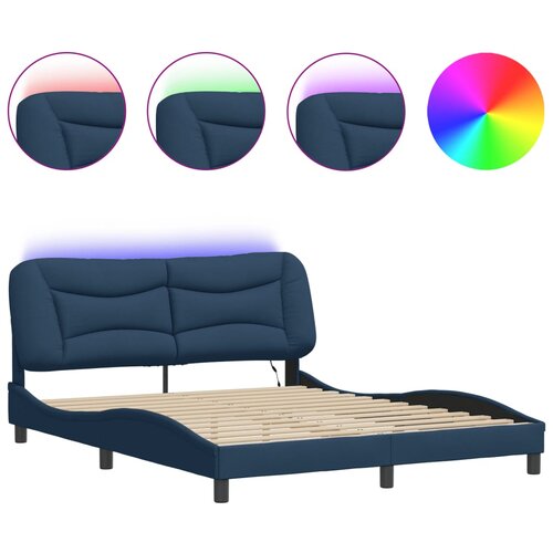 Maison Chic Posteljni okvir - Dvoposteljna postelja - Zakonska postelja z LED lučkami moder 160x200 cm tkanina-J5665, (21759333) Cene