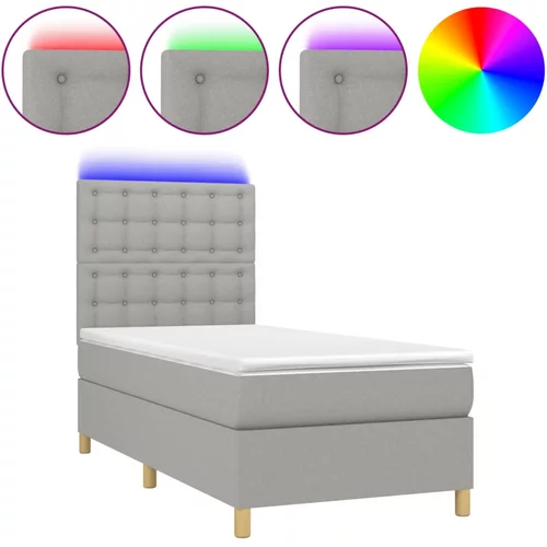 vidaXL Box spring postelja z vzmetnico LED svetlo siva 80x200 cm blago, (20930459)