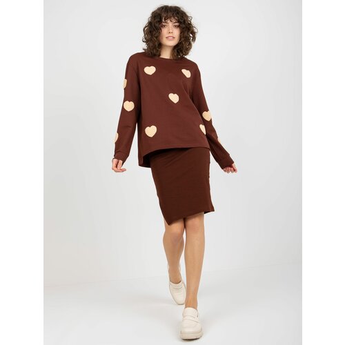 Fashion Hunters Dark brown casual set with sweatshirt and dress Slike