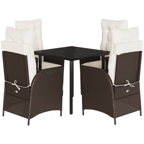  5-dijelni vrtni blagovaonski set s jastucima poliratan smeđi Smeđa 80 x 80 x 74 cm Slike