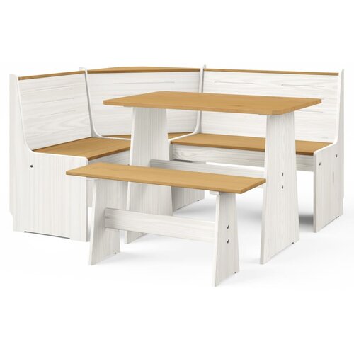 vidaXL 3-dijelni blagovaonski set od masivne borovine boja meda/bijeli Cijene