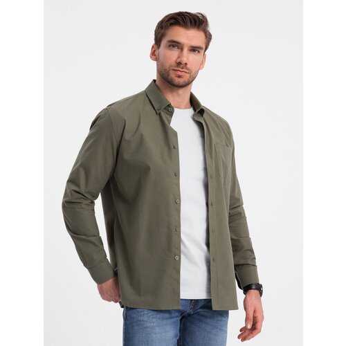 Ombre Men's cotton REGILAR FIT shirt with pocket - khaki Cene