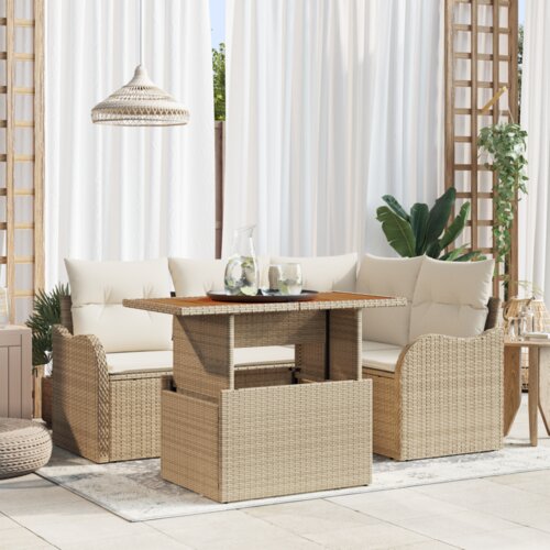 VidaXL set vrtnih sofa od 5 dijelova s jastučićima bež poli ratan Slike